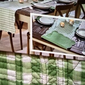 New Shabby Chic Reversible Runner - green with white checkered